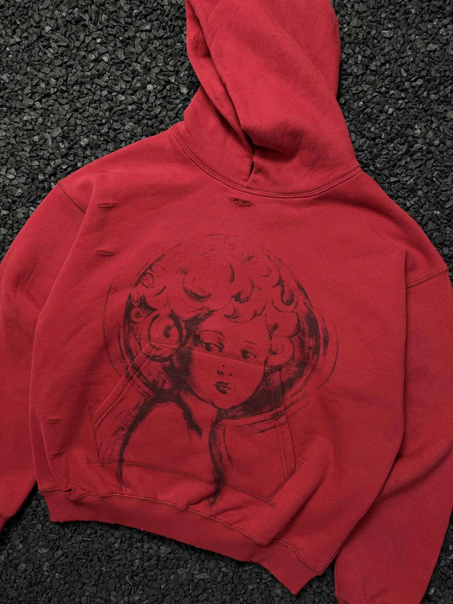 P248 # CHE-11 Saint Michael cho "Virgin Little Angel" American retro hooded sweatshirt, washed and distressed, hand-made destruction process, brushed texture, brushed fabric, three-dimensional tailoring, splicing complex stitching process, size: S M L XL